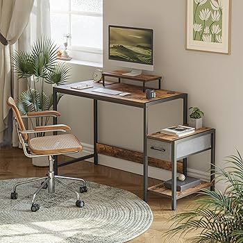Amazon | CubiCubi デスク 天板可動 高さ調節可能 ラック付き